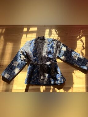 Lucky Brand Blue Patchwork Quilted Jacket with Belt